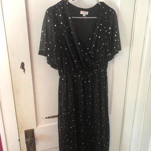 NWOT Black and Silver Star Midi Dress